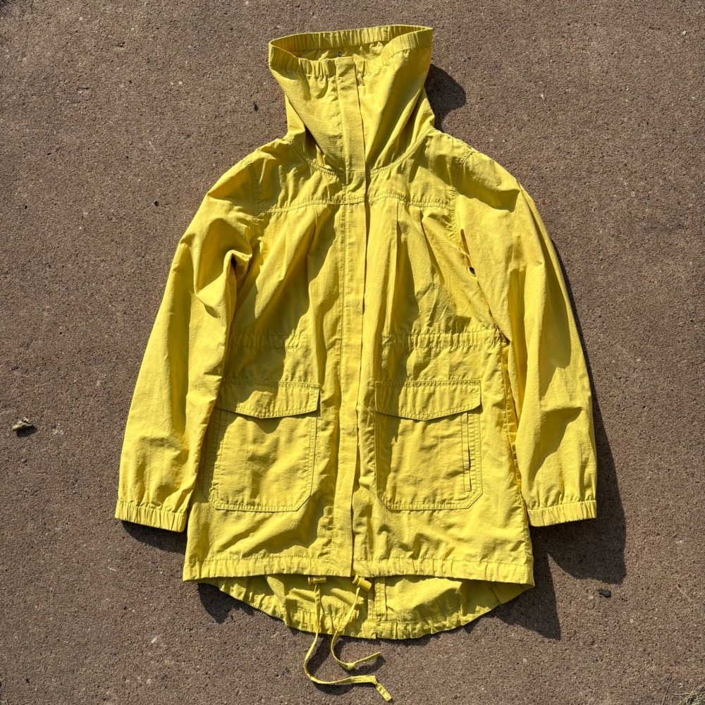 Eileen Fisher Yellow Organic Cotton Nylon Funnel Neck Parka Jacket Small S5AKO